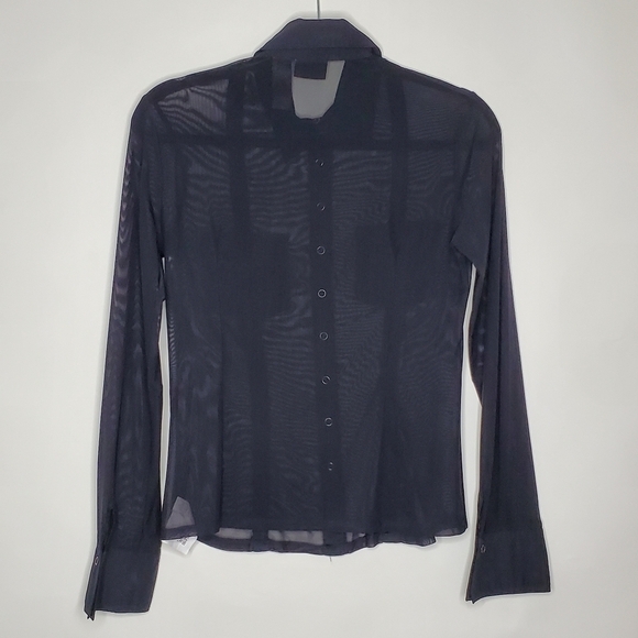 Bisou Bisou Sheer Black Top Size M Snap Front Buckle Pocket Shirt Cyber Goth - Picture 6 of 13
